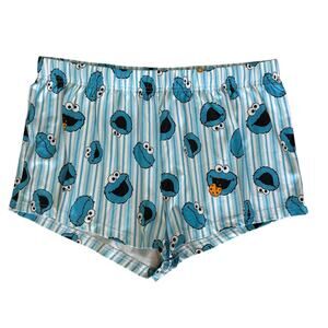 Sesame Street Womens Cookie Monster Pajama Shorts Size Medium Blue Striped PJs